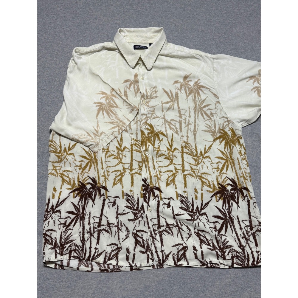 Puritan Mens 2XL Short Sleeve Rayon Bamboo Tropical Print Button Down‎ Shirt